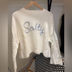 moon & madison Cream Sweater with Blue 'Salty' Design
